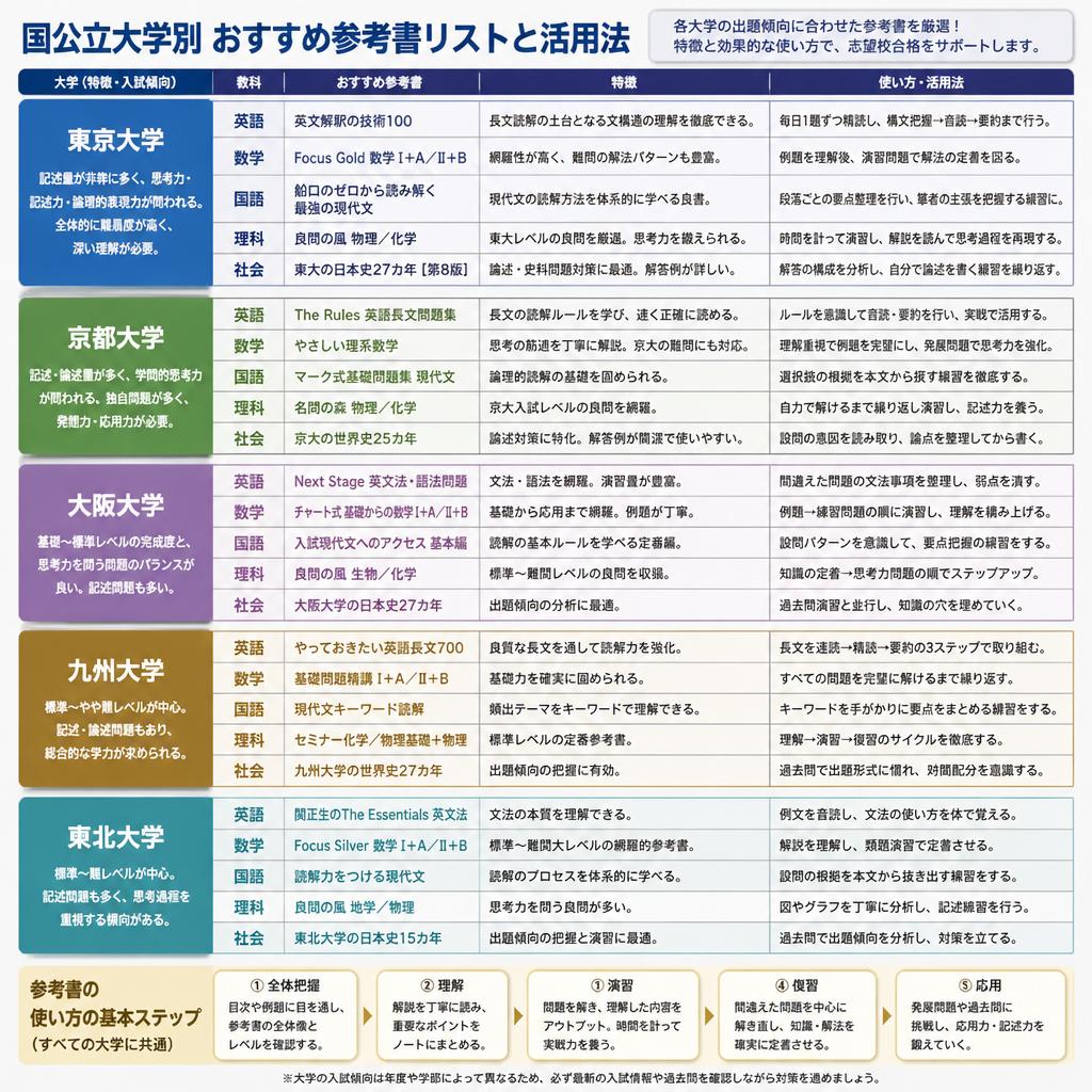 志望校別のおすすめ参考書リスト