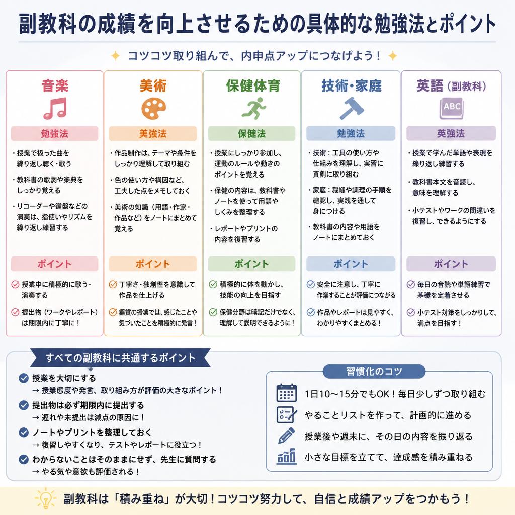 副教科の成績を上げるための具体的な対策法