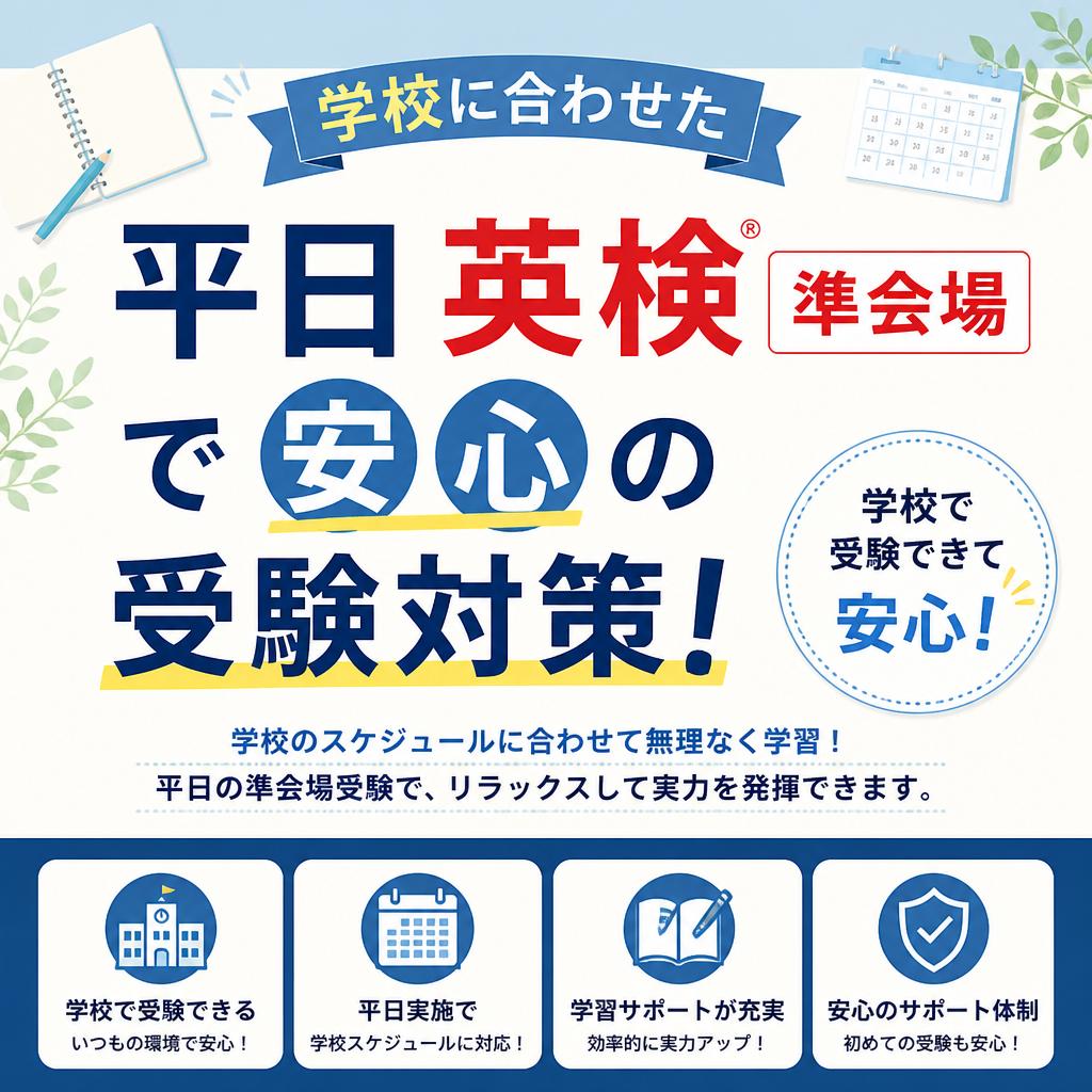 学校に合わせた平日英検準会場で安心の受験対策！