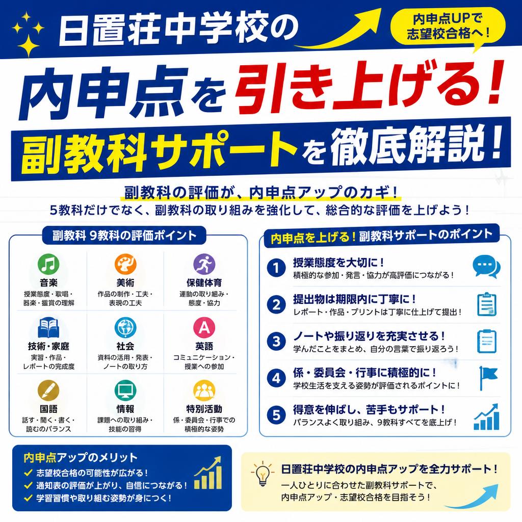 日置荘中学校の内申点を引き上げる！副教科サポートを徹底解説！