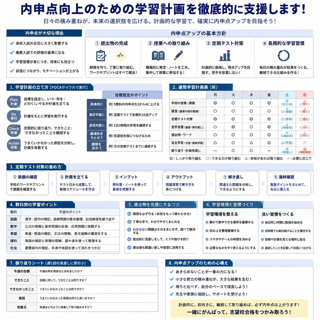 内申点向上のための学習計画を徹底的に支援します！